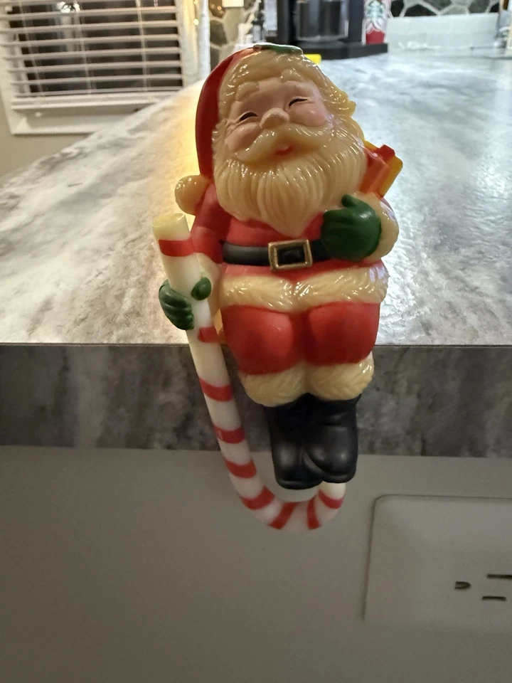 Vintage Christmas Santa Stocking Hanger Shelf Sitter Candy Cane Hard Plastic - Image 1 of 4