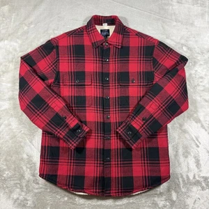 Men’s J. Crew Flannel Sherpa Lined Shirt Buffalo Plaid M Red Jacket Shacked - Picture 1 of 11