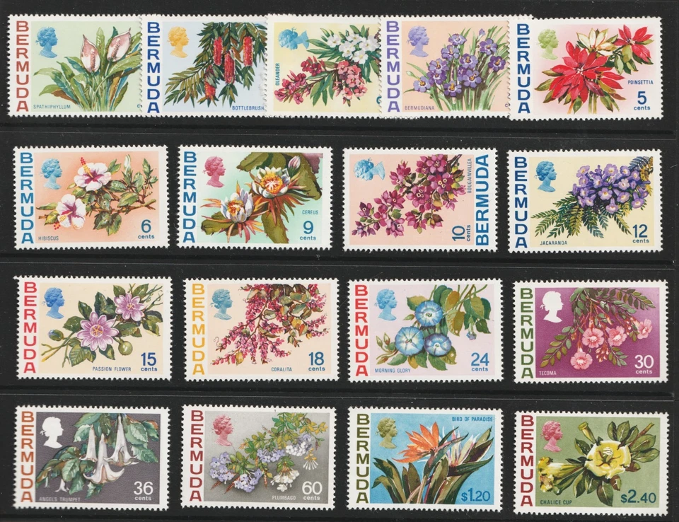 1970 Bermuda Sc# 255-71 - QEII, Flowers, Flora. MH set Cv$53.80 - Image 1 of 1