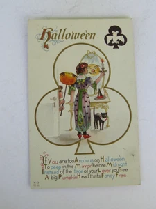 Antique 1900's Halloween Gold Gild Embossed Postcard Witch Black Cat Bat Vtg - Picture 1 of 6