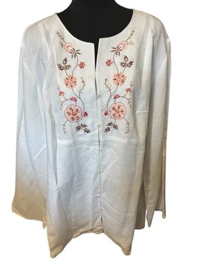 Blusa túnica Judith Hart mujer bordada mezcla de lino con cuentas para mujer 22W nueva con etiquetas  Foto 1 de 4