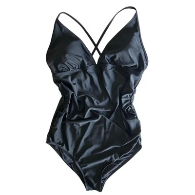 Купальник женский Summer Mae большой цельный собранный в рюш крест сзади регулируемые ремни - Изображение 1 из 4