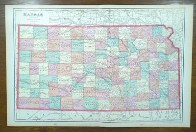 Vintage 1903 KANSAS Map 22"x14" Old Antique Original TOPEKA SHAWNEE COUNTY KS - Image 1 of 4