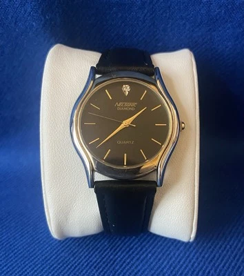 Reloj Nelsonic Vintage Para Mujer Diamante Cuarzo Dos Tonos Cuero Negro Usado en Excelente Condición Foto 1 de 4