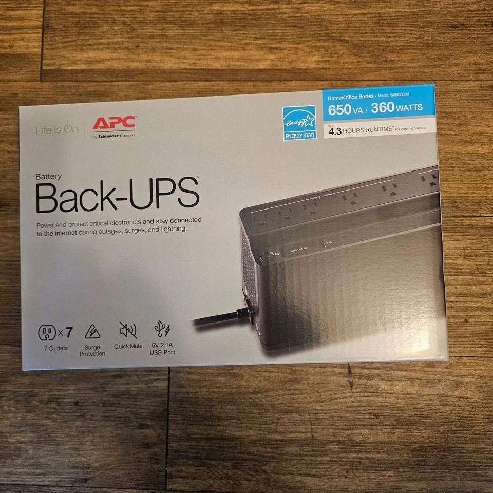 APC BVN650M1 Back-UPS 650VA Battery Backup System 7 Outlets 650VA 490 J BVN650M1 - Image 1 of 4