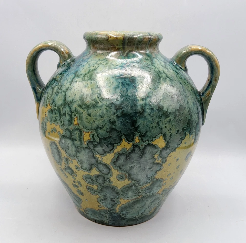 Vase boule à anses en grès cristallisé signé Pierrefonds Art Déco - Photo 1/4