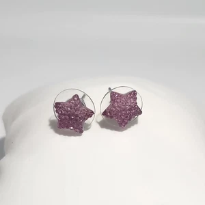 Pink Rhinestone Star Earrings Studs Silver Tone - Picture 1 of 3