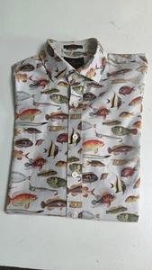 Simon Carter Mens Shirt Size 16 Slim Fit Exotic Fish Cotton VGC - Picture 1 of 2