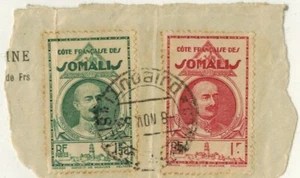 1938--2 BRIEFMARKEN OB-KOLONIEN-SOMALIS-FRAGMENT-Yt.162/163- LOT(C.10)  - Bild 1 von 1