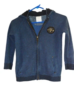 Zara Dark Blue Boy's Knitwear Hoodie Zip Up Size 8 Slim - Picture 1 of 7