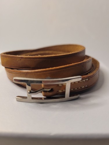 HERMÈS Bracciale unisex HERMES Paris Hapi 3 pelle marrone fibbia ad H avvolgente