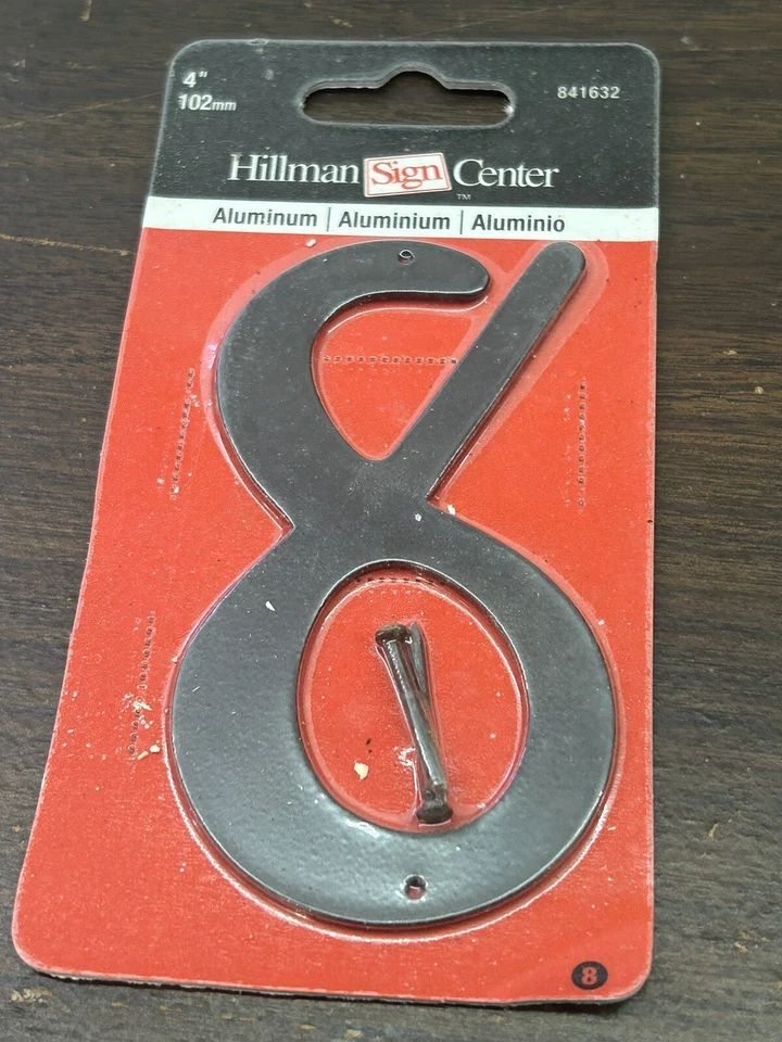 Casa de aluminio macizo negro de 4" número 8 ocho con clavos de montaje Foto 1 de 1
