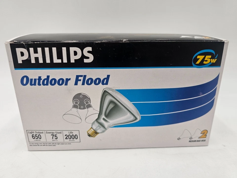 Bombillas de inundación para exteriores Philips 75 W 650 lúmenes (2) bombillas de base media BR38 Foto 1 de 2