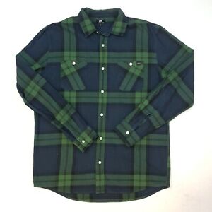 EDWIN Mens Flannel Shirt LARGE Green Long Sleeve Regular Check Cotton 
