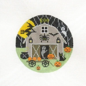 Doolittle Stitchery Holiday Barn Halloween Round Handpainted Needlepoint Canvas - Picture 1 of 1