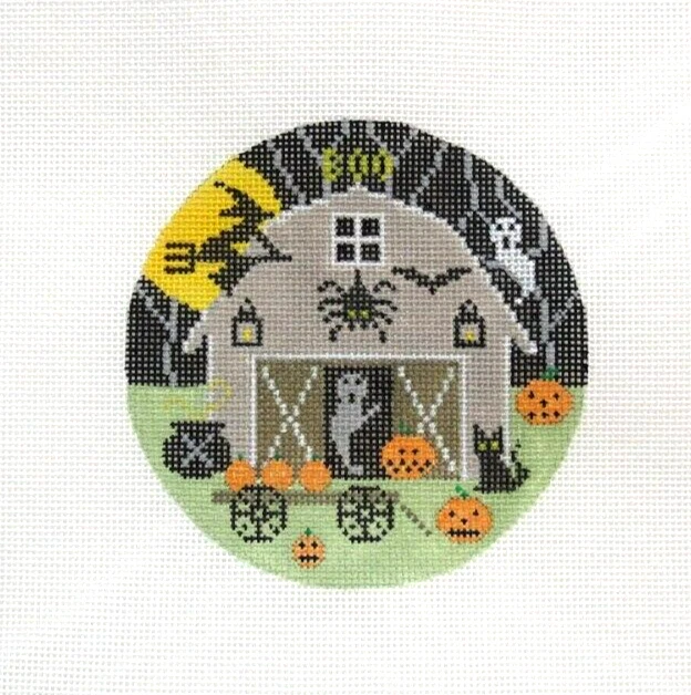Doolittle Stitchery Holiday Barn Halloween Round Handpainted Needlepoint Canvas - Image 1 of 1