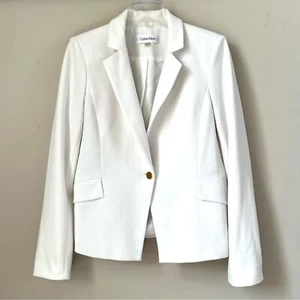 Calvin Klein White Collar One Button Closure Gold Button Career Blazer Jacket M - Picture 1 of 15