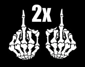 2 Skeleton Middle Finger Vinyl Decal Funny Car Truck Sticker Bone Skull Window - Picture 1 of 2