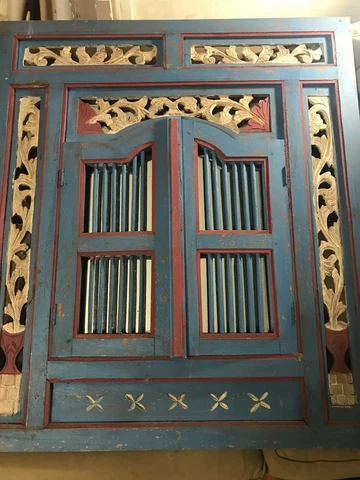 Large Vintage Carved And Painted Window Framed Mirror - 31.5" Wide x 36.5" Tall Cover