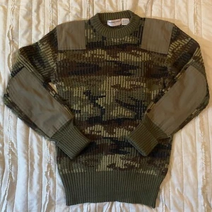 Vintage Oshmans Pullover Herren klein Camouflage Rundhalsausschnitt mit verstärkten Schultern & Unterarmen - Bild 1 von 8