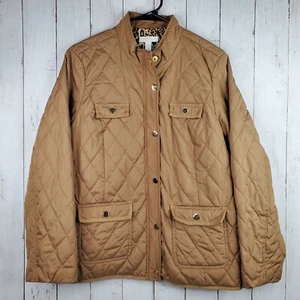 Charter Club Petite Women's Quilted Jacket Size Large Brown Leopard Print Lined - Picture 1 of 12