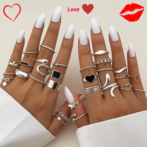 SET ANELLI ACCIAIO INOX DONNA ✅ COLORE ARGENTO REGOLABILI REGALO MAMMA RAGAZZE - Immagine 1 di 4