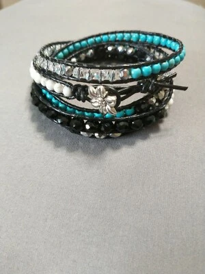 Pulsera envolvente de cuero con cuentas 5x, hecha a mano con varias cuentas Foto 1 de 4