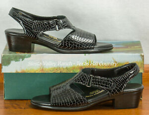 SAS Suntimer Black Patent Leather Croc Ankle Strap Dress Sandal Womens Size 7 S