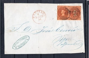 CHILE 1854 Gillet Burnt Sienna 5c pair on front cover Santiago to Valparaiso - Picture 1 of 1