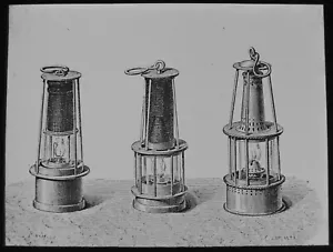COAL MINING : VARIOUS SAFETY LAMPS C1875 Magic Lantern Slide MINERS - Picture 1 of 5