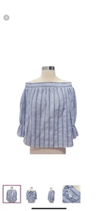 New No tags Crown & Ivy Sz M Blue/White Striped Ladies Off The Shoulder Top - Picture 1 of 15