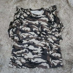 Camouflage Flutter Sleeve Blouse Unbranded Army Green Size Large - Picture 1 of 9