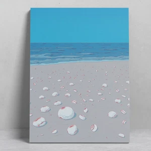 Serene Beach Canvas Art with White Seashells Nature Landscape Coastal Decor - Picture 1 of 3