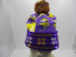 Minnesota Vikings Beanie Hat Purple Yellow Christmas Lights Football Watch Cap - Picture 1 of 11