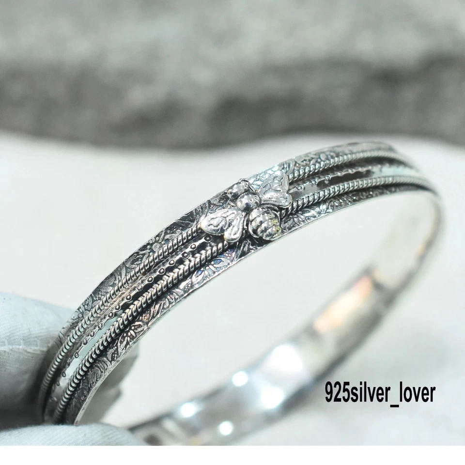 Honey Bee Bangle Christmas 925 Sterling Silver Bangles Women Gift Bracelet RR18 - Image 1 of 4