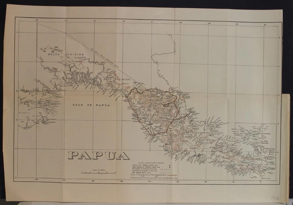 PAPUA NEW GUINEA 1907ca ANONYMOUS UNUSUAL ANTIQUE ORIGINAL LITHOGRAPHIC MAP - Image 1 of 1