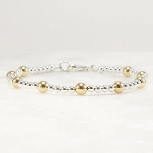 Mixed Metal, Sterling Silver Bead Bracelet, 14k Gold Accent Beads 3mm 5mm - Picture 1 of 6
