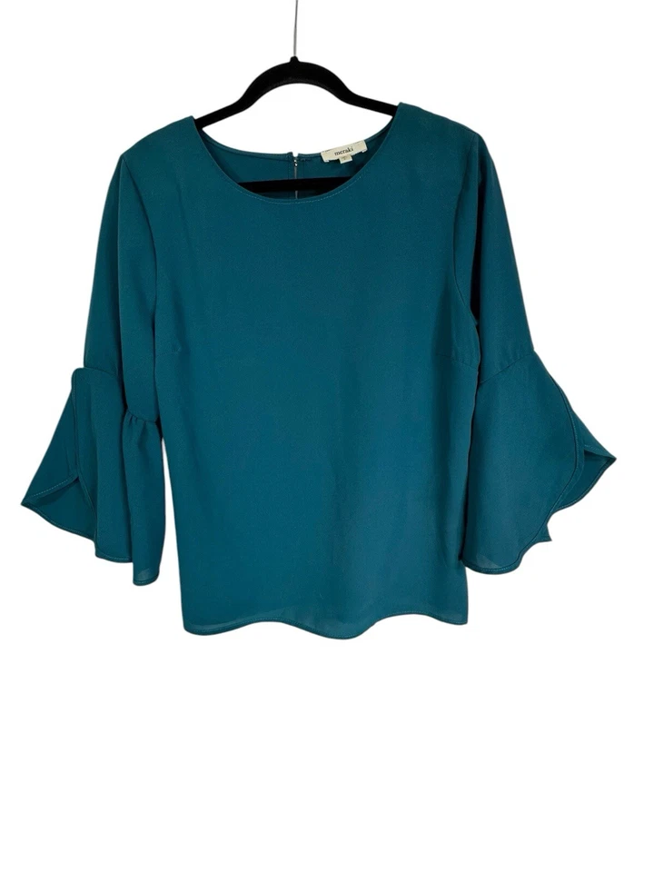 Meraki Women's Greenish Blue Top Blouse 3/4 Split Bell Sleeve Women's Size L - Image 1 of 4
