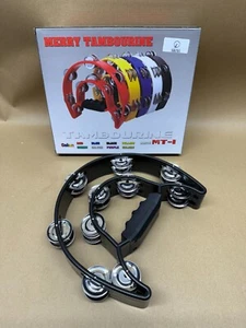 NEW Double Half Moon Cutaway Hand Tambourine 40 Jingles Adults Children Black - Picture 1 of 5