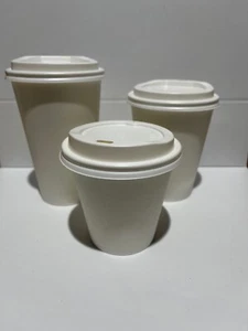 50pk 8/12/16oz Tazas de café de papel blanco con tapa compostable blanca Tazas para llevar - Imagen 1 de 4