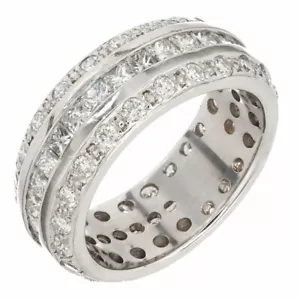 5ct Princess Simulated Diamond 3 Row Eternity Wedding Band White Gold Plated - Picture 1 of 5