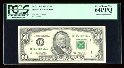 DBR 1993 $50 FRN New York Fr. 2125-B PCGS 64 PPQ Serial B12410856A - Image 1 of 2