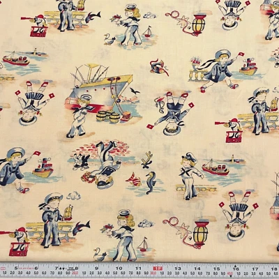Vtg Faye Burgos Marcus Brothers Sailors Nautical Theme Cotton FAT QUARTER 18x21 - Image 1 of 2