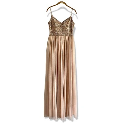 Adrianna Papell Floral Sequin Embroidered Beaded Empire Gown Pink Sz 2  $279 - Image 1 of 4