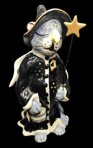 Blue Sky Goldminc Halloween Gray Cat In Witch Costume Tealight Holder Star Wand - Picture 1 of 10