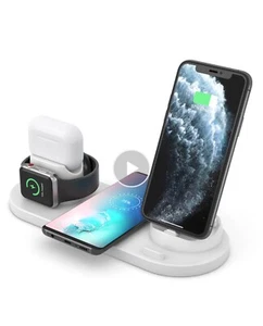 Wireless Charger Stand 15W 6 in 1 Wireless Charging Station Dock for Apple Watch - Picture 1 of 3