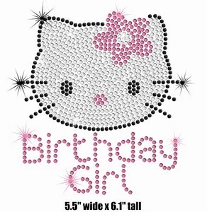 Hello Kitty Birthday Girl iron on rhinestone transfer applique bling patch - Picture 1 of 2
