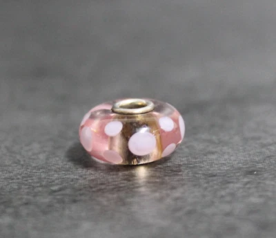 Original Trollbeads Charm Glas rosa gepunktet rund Sterlingsilber 925er NEU - Bild 1 von 4