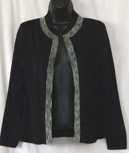 EXCLUSIVELY MISOOK Unlined Black Acrylic Closureless Jacket Green Trim Sz S/Pet - Picture 1 of 3