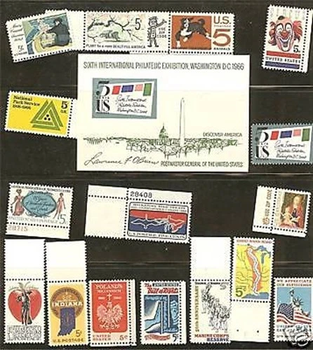 US 1966 Commemorative Year Set with 17 Stamps MNH - Image 1 of 1